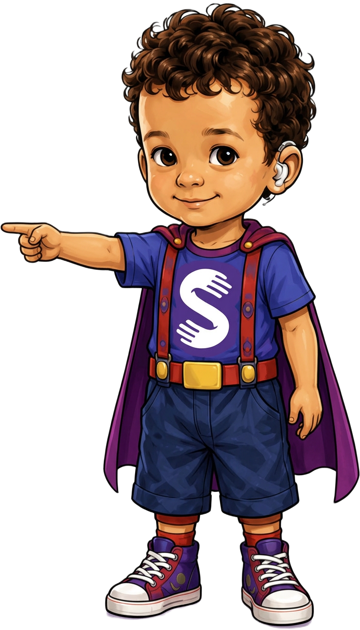 Personaje de Señalas señalando con el brazo extendido el botón Ir a Señalas